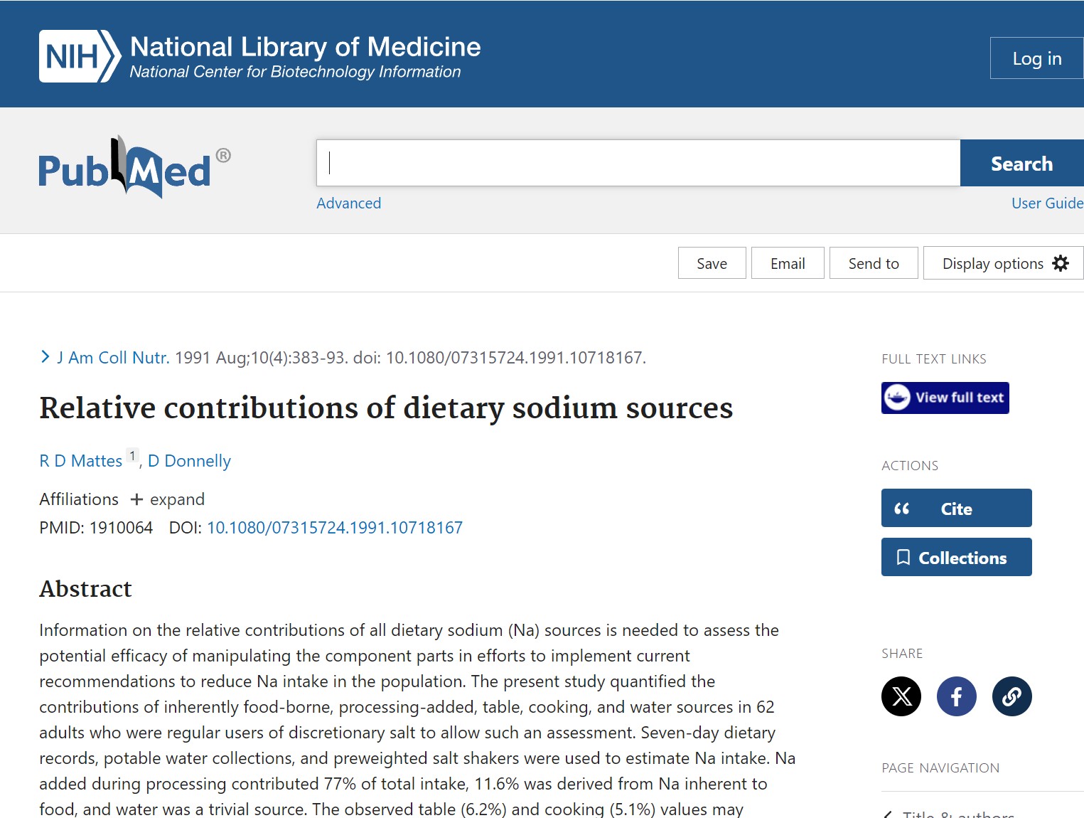 Relative contributions of dietary sodium sources