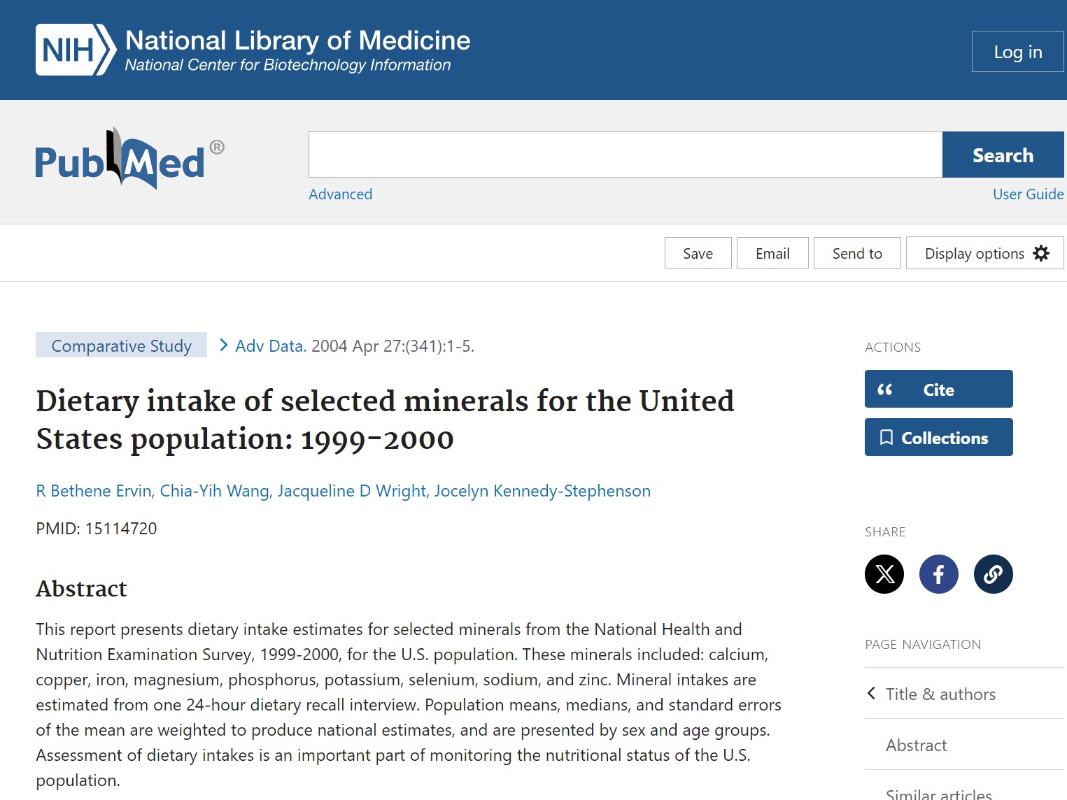 Dietary intake of selected minerals for the United States population: 1999-2000