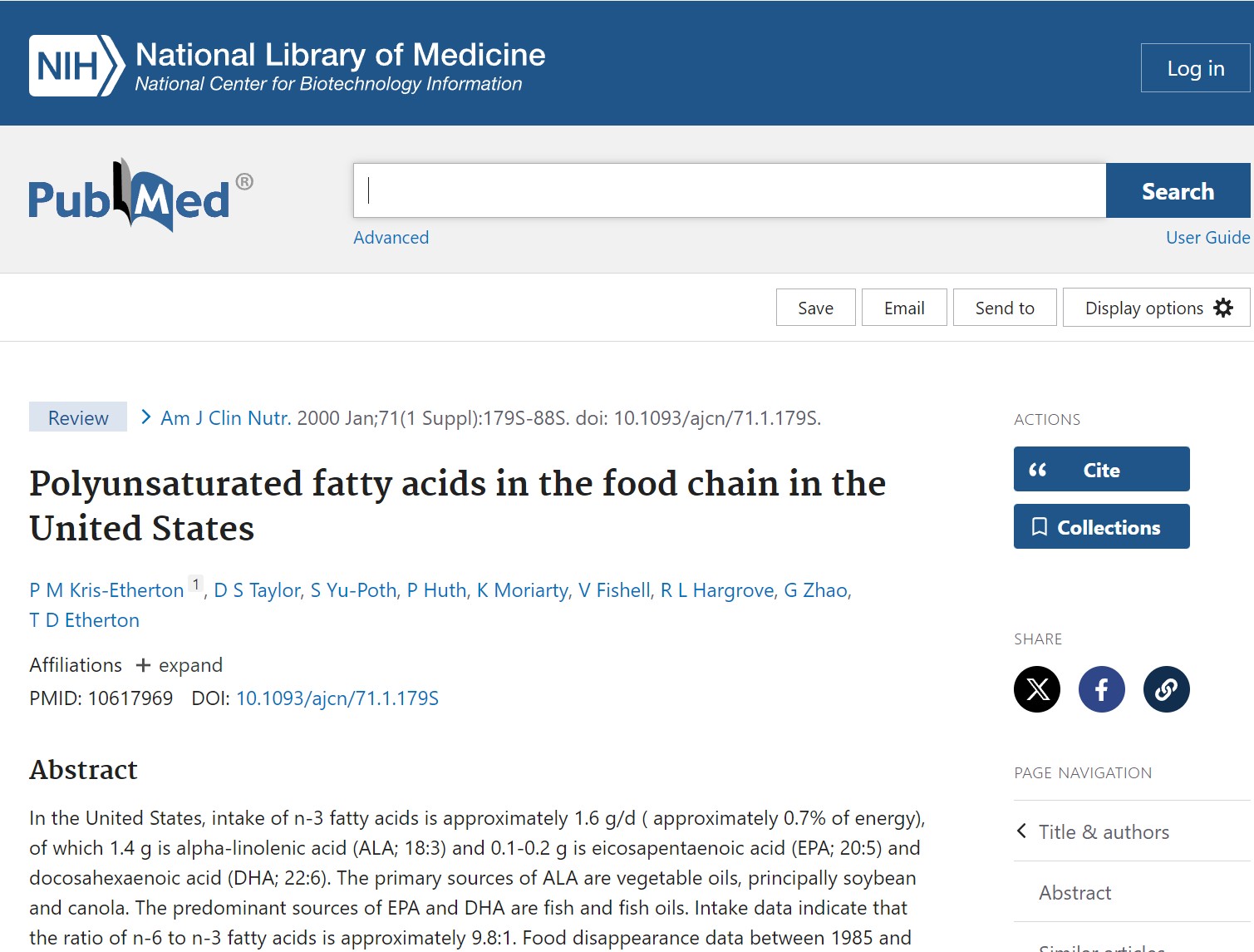 Polyunsaturated fatty acids in the food chain in the United States