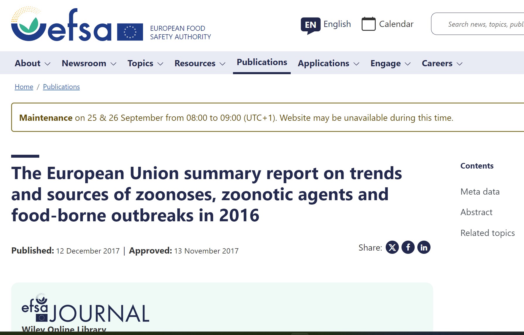 The European Union summary report on trends and sources of zoonoses, zoonotic agents and food-borne outbreaks in 2016