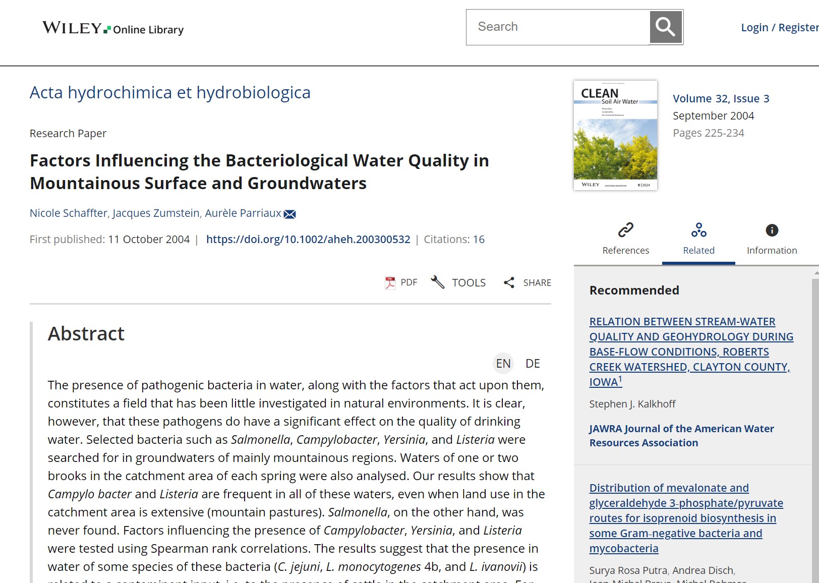 Factors Influencing the Bacteriological Water Quality in Mountainous Surface and Groundwaters