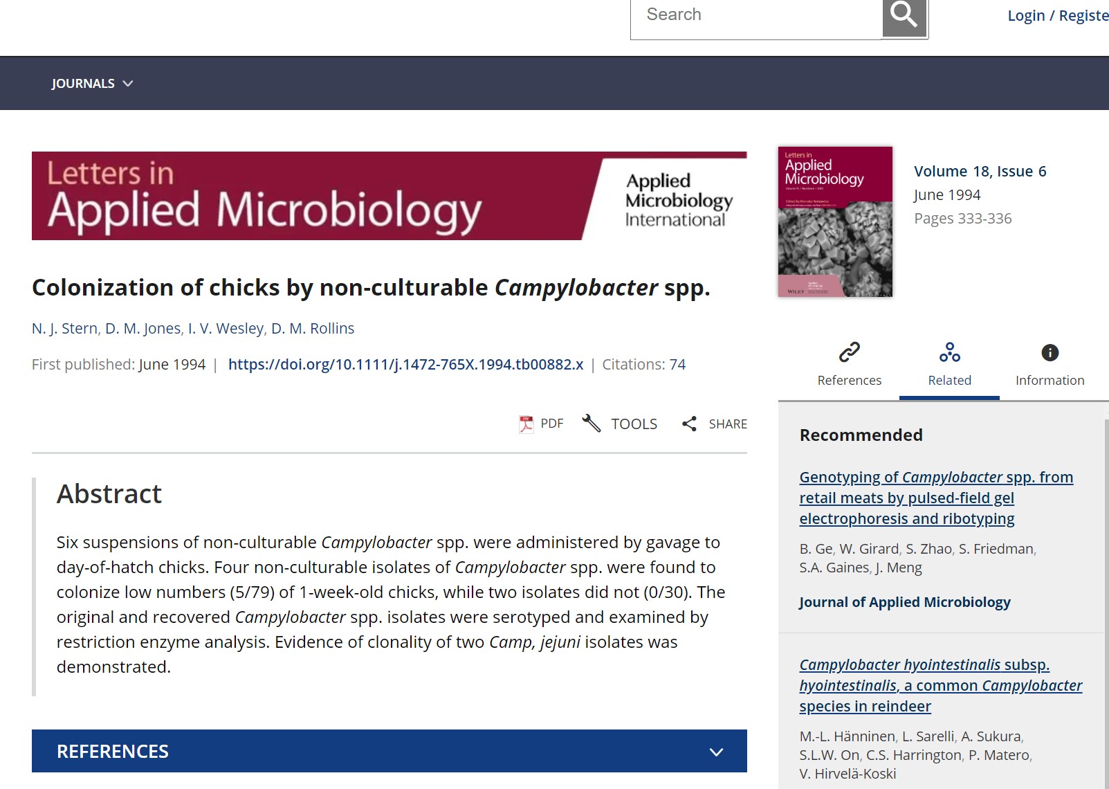 Colonization of chicks by non-culturable Campylobacter spp.