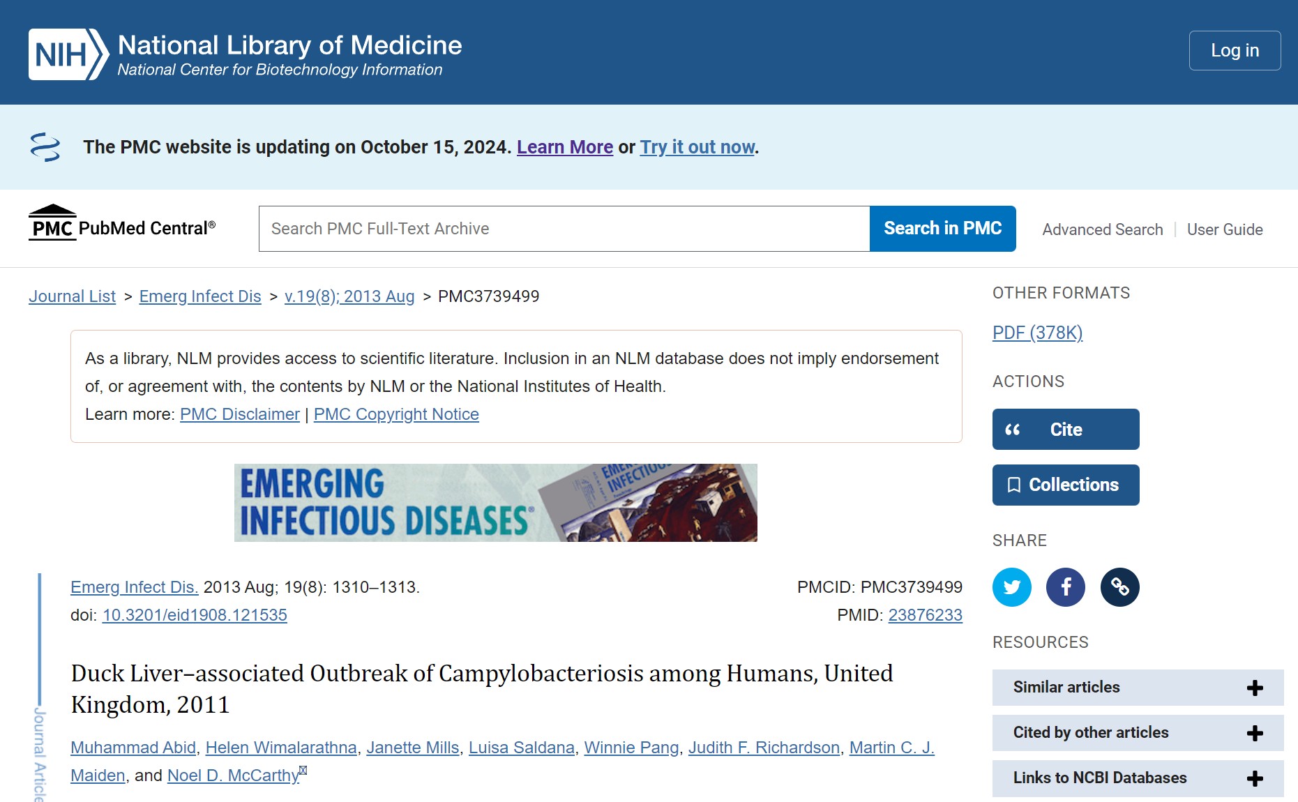 Duck Liver–associated Outbreak of Campylobacteriosis among Humans, United Kingdom, 2011