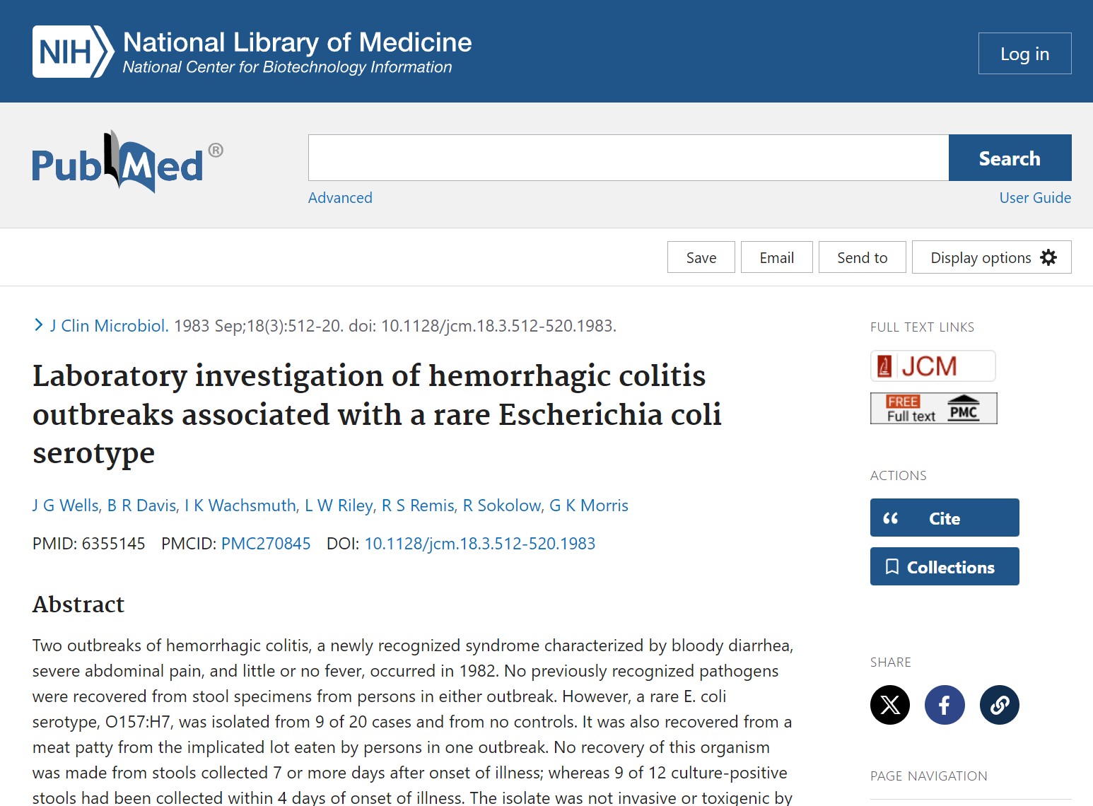 Laboratory investigation of hemorrhagic colitis outbreaks associated with a rare Escherichia coli serotype