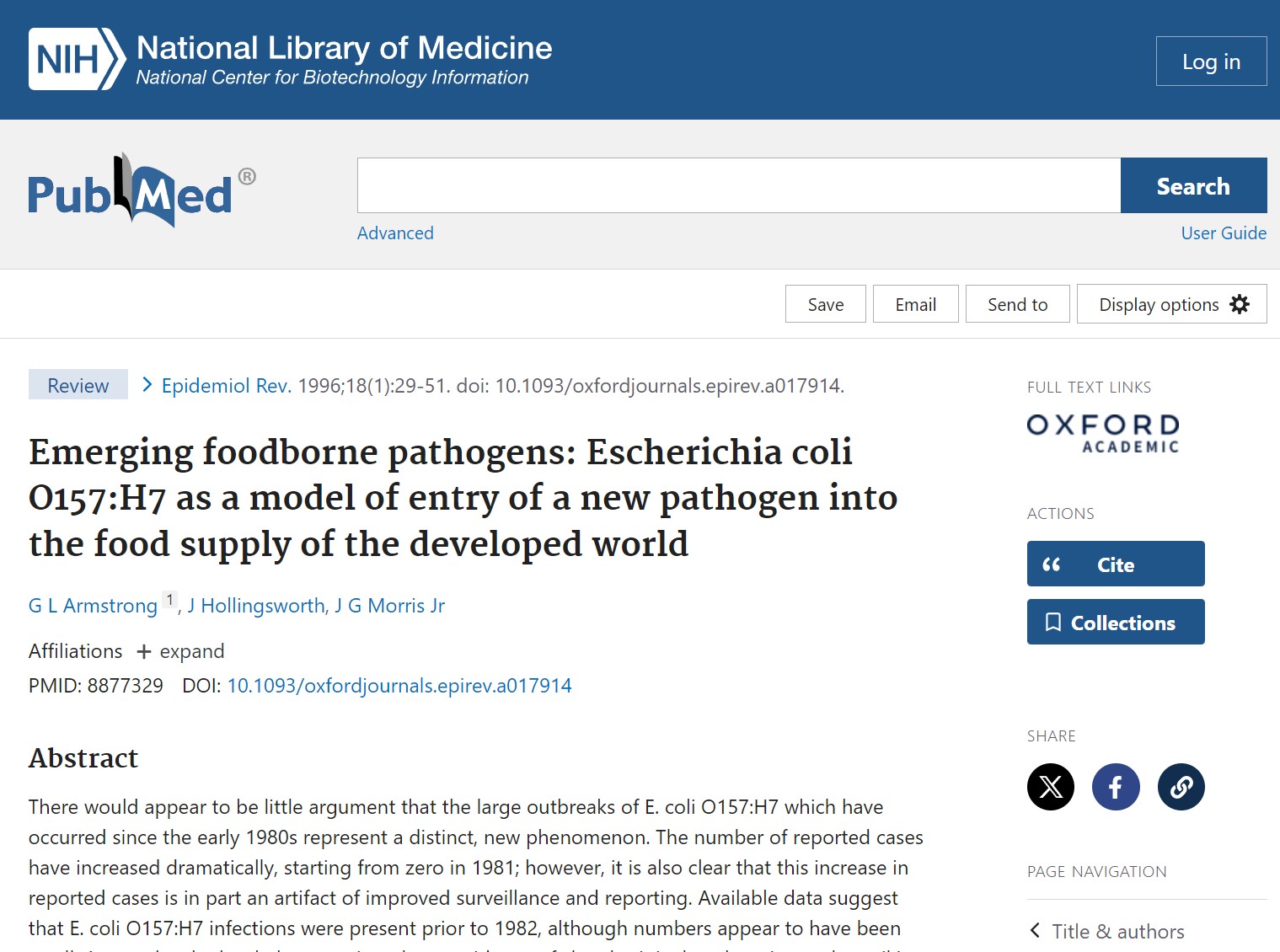 Emerging foodborne pathogens: Escherichia coli O157:H7 as a model of entry of a new pathogen into the food supply of the developed world