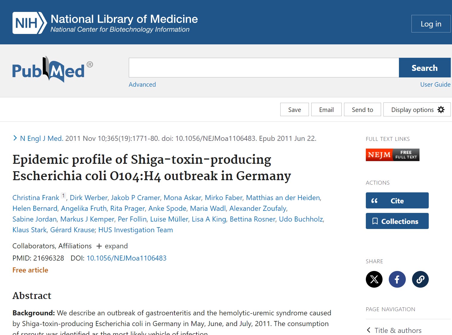 Epidemic profile of Shiga-toxin-producing Escherichia coli O104:H4 outbreak in Germany