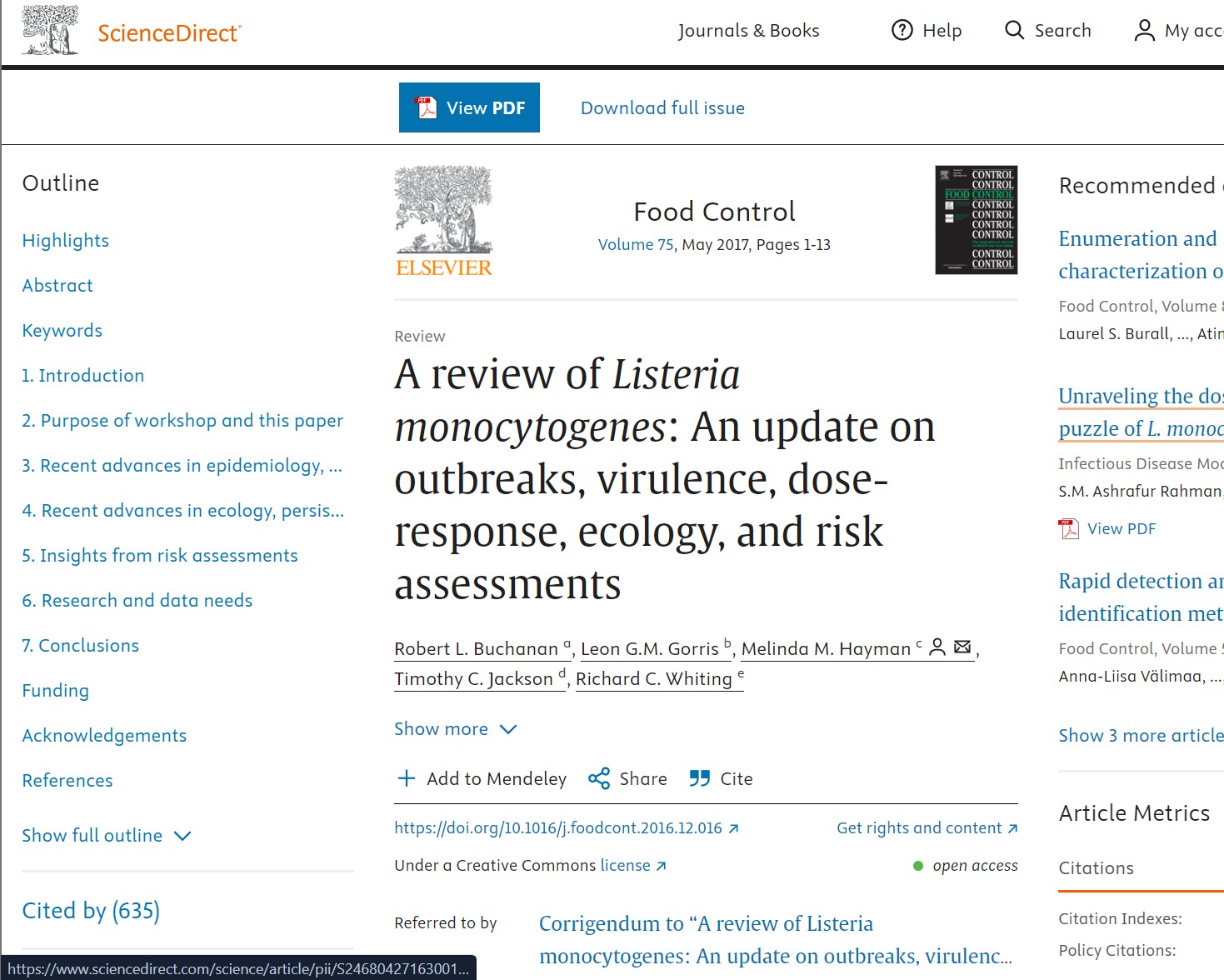 A review of Listeria monocytogenes: An update on outbreaks, virulence, dose-response, ecology, and risk assessments