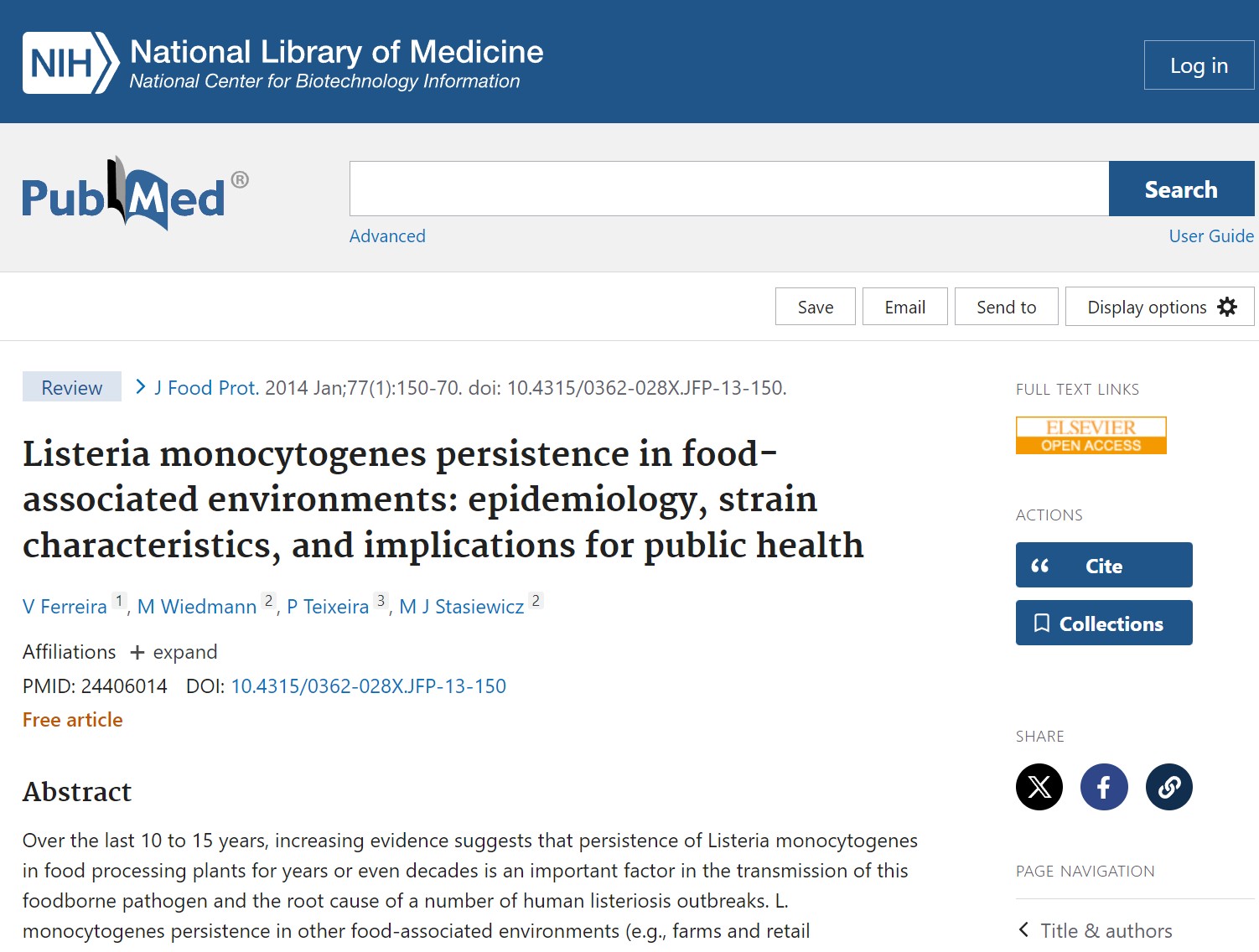 Listeria monocytogenes persistence in food-associated environments: epidemiology, strain characteristics, and implications for public health