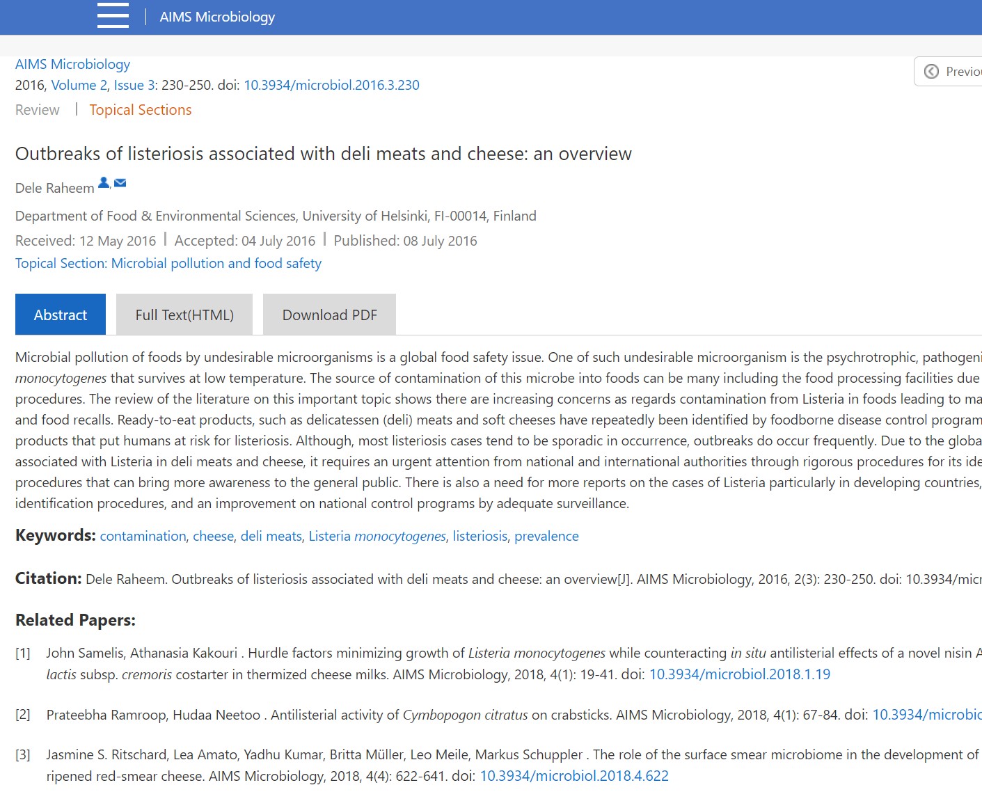 Outbreaks of listeriosis associated with deli meats and cheese: an overview