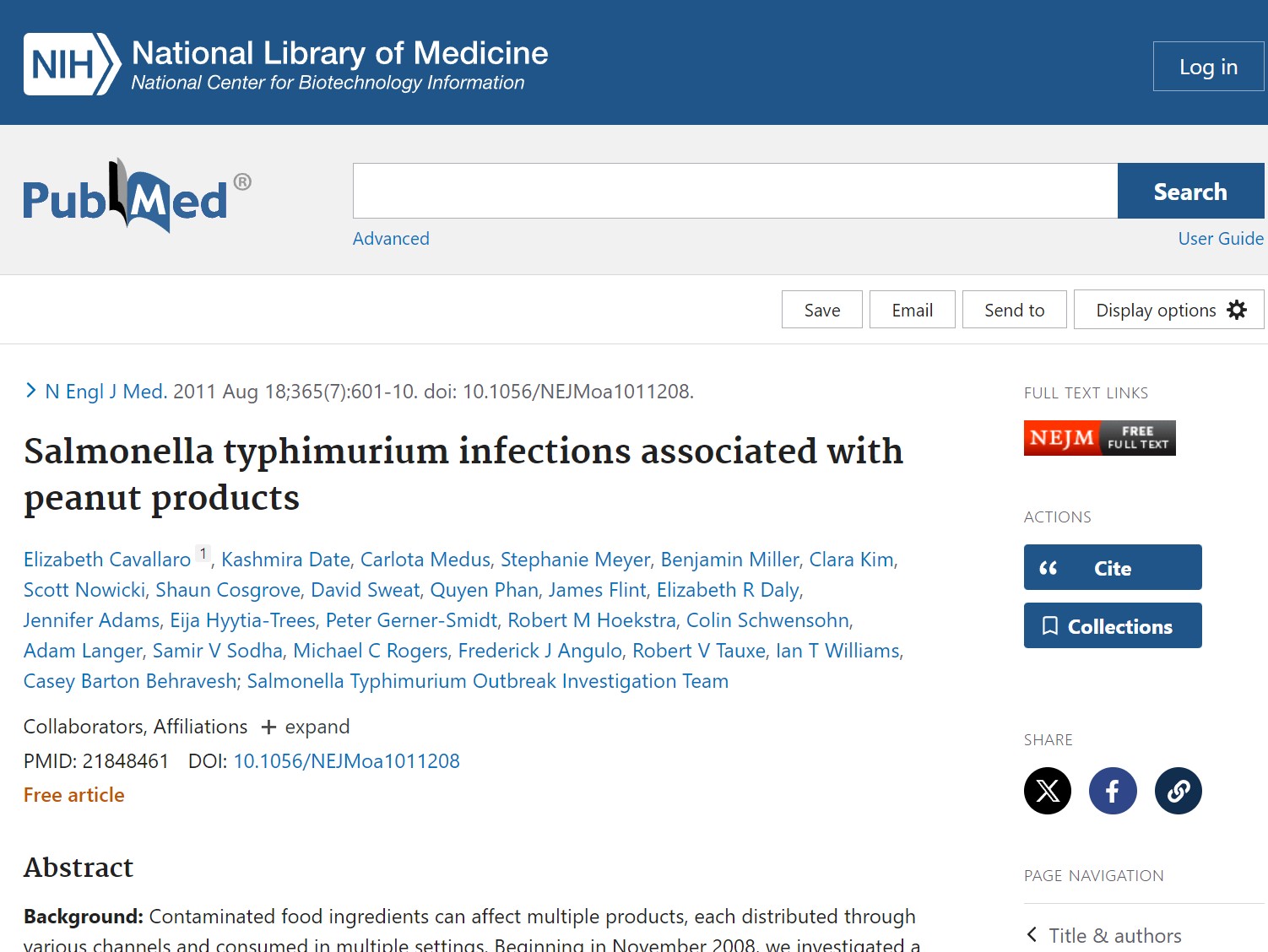 Salmonella typhimurium infections associated with peanut products