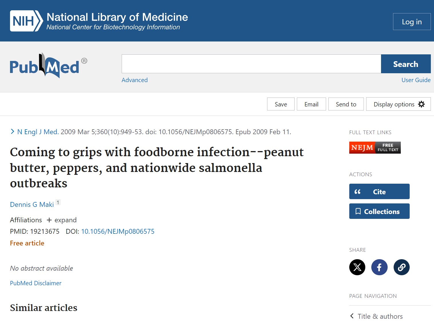 Coming to grips with foodborne infection–peanut butter, peppers, and nationwide salmonella outbreaks