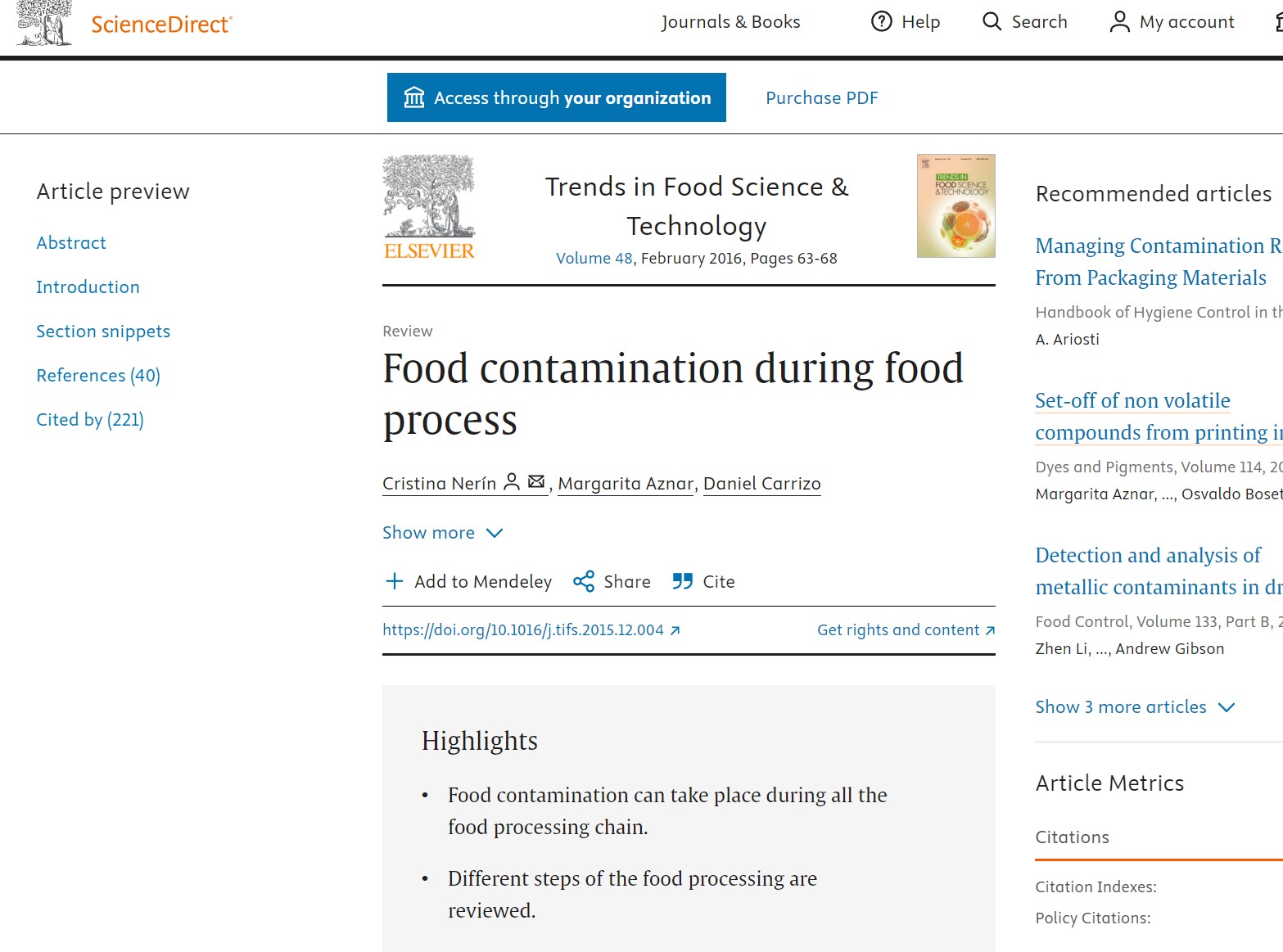 Food contamination during food process