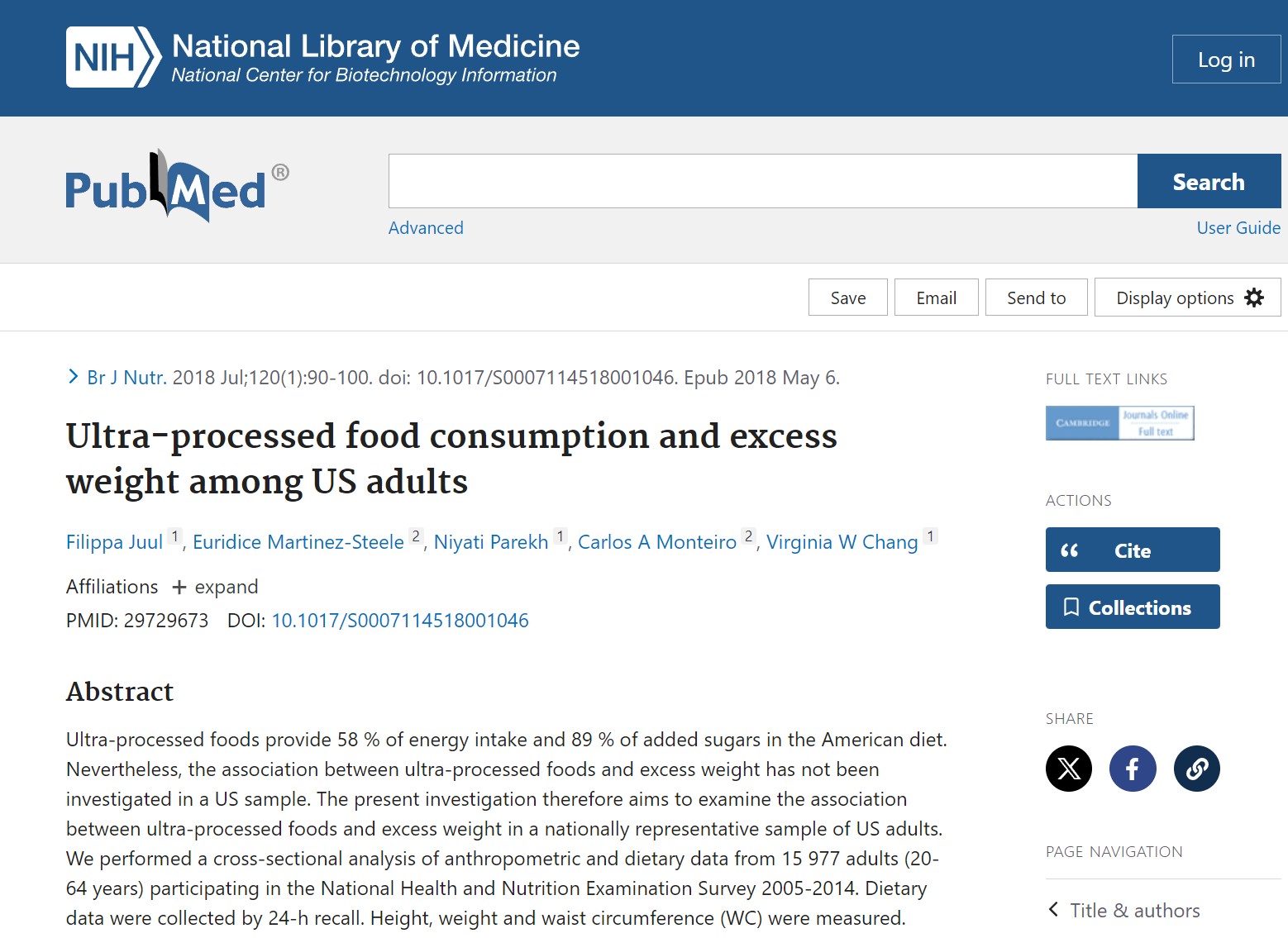 Ultra-processed food consumption and excess weight among US adults