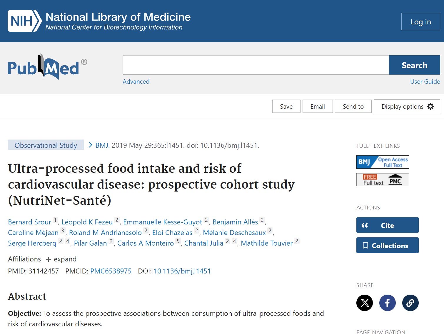 Ultra-processed food intake and risk of cardiovascular disease: prospective cohort study (NutriNet-Santé)